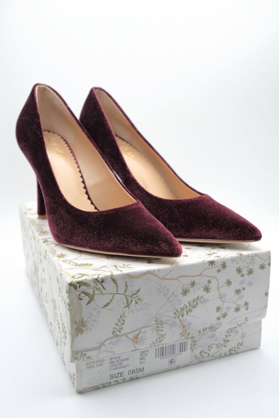 BRAND NEW!!! Antonio Malani Burgundy Velvet Pointed Toe Stiletto Pump Slip On Wo - Picture 5 of 5